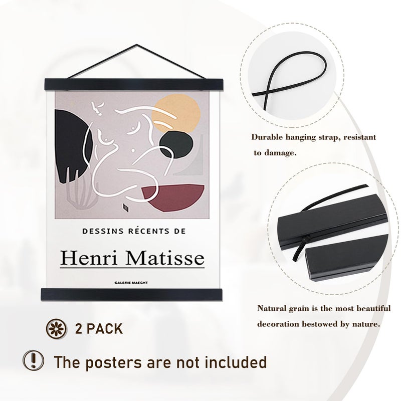 Artmag 2 Pack Magnetic Poster Hanger Frame, 28x22 28x40 28x29 Light Wood Wooden Magnet Canvas Artwork Print Dowel Poster Hangers Frames Hanging Kit (Black, 28") - Image 2